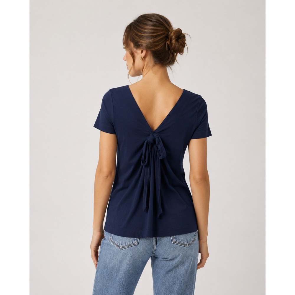 BANANA REPUBLIC Limited Edition Blouse XS Blue 100% Supima Cotton Tie Back